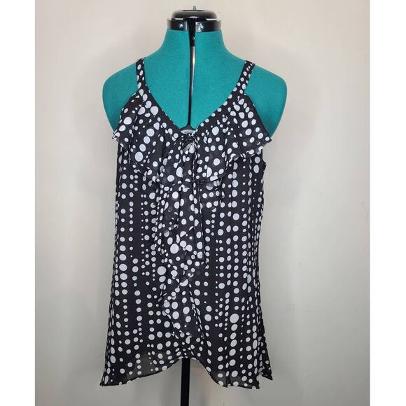 White House Black Market WHBM ruffle front sleeveless polka dot blouse - medium - Picture 1 of 4